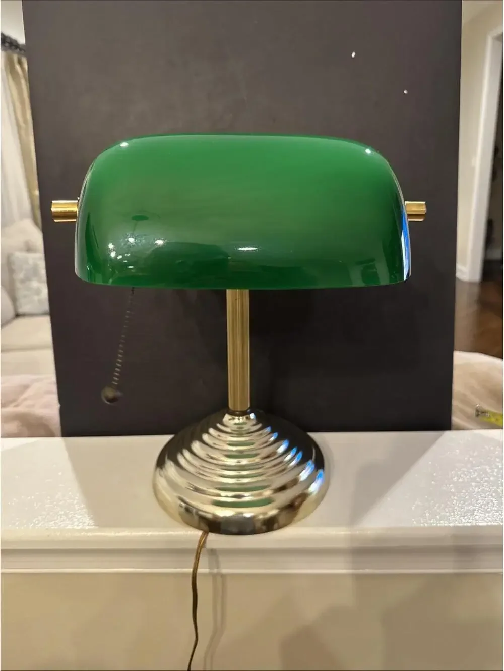 Vintage Bankers/Library/ Underwriters Desk Lamp Emerald Shade Pull Chain 13.5” H